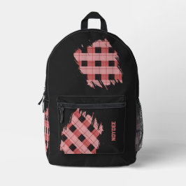 Mochila Impresa Black, Pink Plaid Patches, Name 