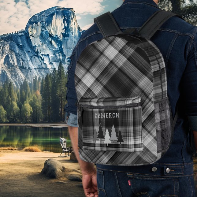 Mochila Impresa Black Plaid Pine Forest Backpack (Subido por el creador)