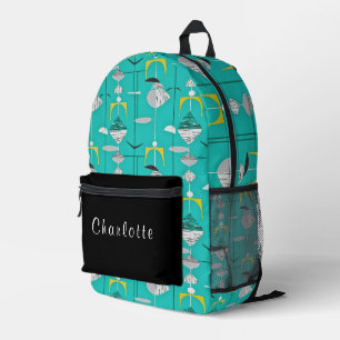 Mochila Impresa Blanco Amarillo Azul Negro Mid Century Moderno