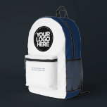 Mochila Impresa Blanco azul | Logotipo y texto corporativo persona<br><div class="desc">Azul marino clásico y blanco | Logotipo corporativo personalizado y mochila impresa de texto para empresas modernas</div>
