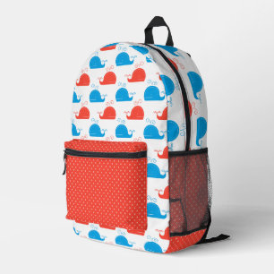 MOCHILA IMPRESA BLANCO CON FILAS ROJAS ROJA Y AZUL DE BALLENAS CUI