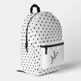 Mochila Impresa Blanco con puntos de polka negro personalizados