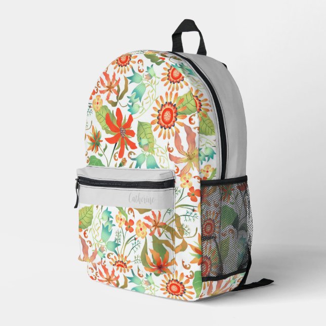 Mochila Impresa Blanco floral de glamour (Esquina derecha trasera )