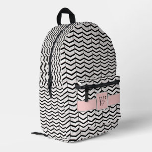 Mochila Impresa Blanco Negro y Chevron Rosa Claro