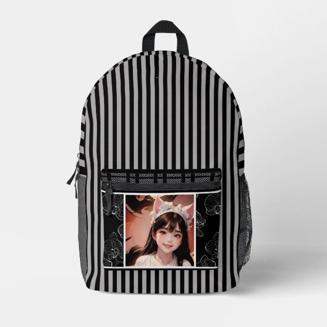Mochila Impresa blanco y negro con foto con personalización (Anverso)