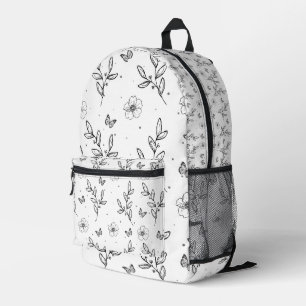Mochila Impresa blanco y negro floral elegante