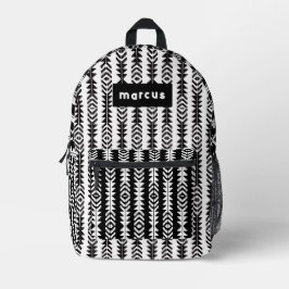 Mochila Impresa Blanco y negro tribal con nombre
