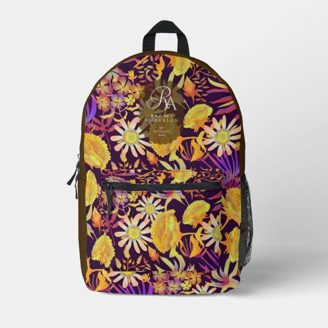 Mochila Impresa Blooming Mystical Floral Monogram Brown (Anverso)