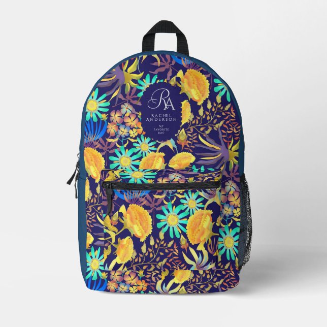 Mochila Impresa Blooming Mystical Floral Monogram Navy  (Anverso)