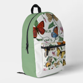 Mochila Impresa Bloque de color Butterflies Olive Green