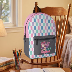 Mochila Impresa Bloques de sirena patrón de nombre rosa 