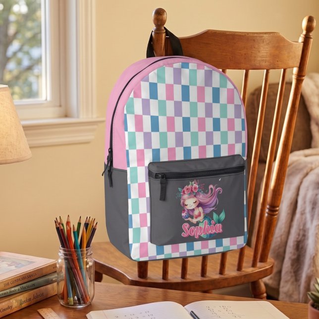 Mochila Impresa Bloques de sirena patrón de nombre rosa  (Subido por el creador)