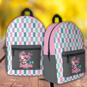 Mochila Impresa Bloques de sirena patrón de nombre rosa 