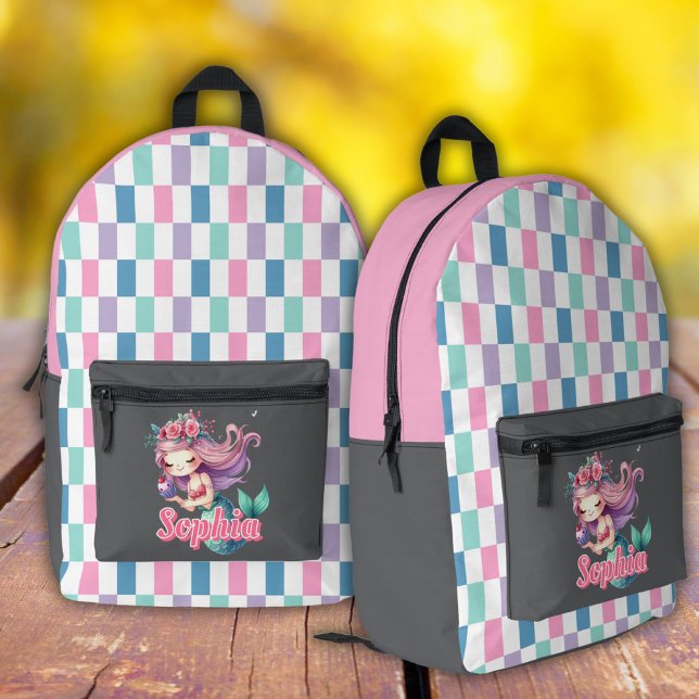 Mochila Impresa Bloques de sirena patrón de nombre rosa  (Subido por el creador)