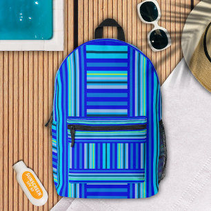 Mochila Impresa Blue Aqua Marine Ocean Stripes Resumen Patrón