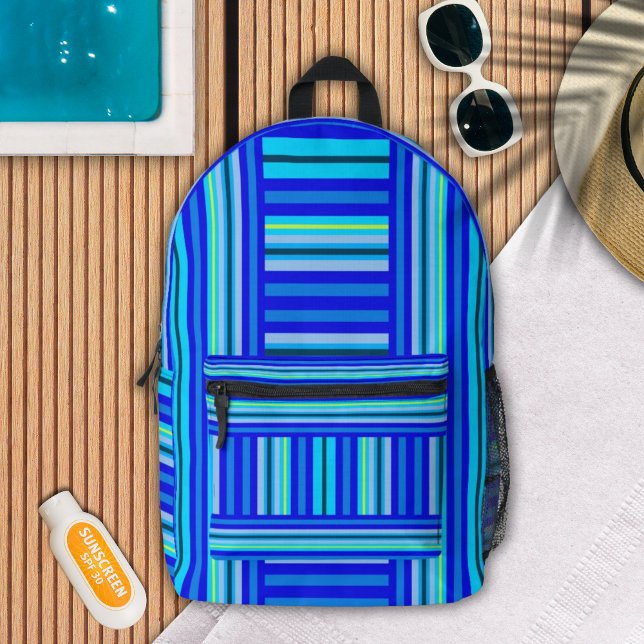 Mochila Impresa Blue Aqua Marine Ocean Stripes Resumen Patrón (Subido por el creador)