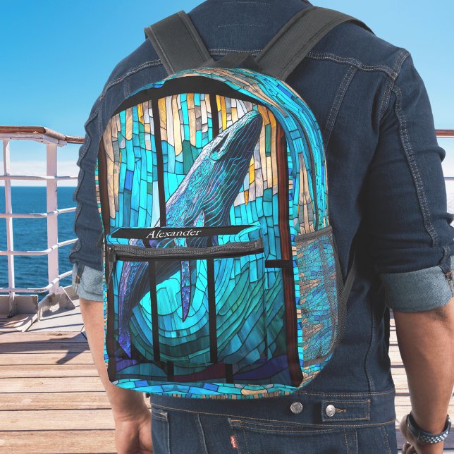 Mochila Impresa Blue Black White Orka Whale Stain Glass (Subido por el creador)