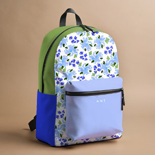 Mochila Impresa Blue Floral Garden Nombre personalizado inicial