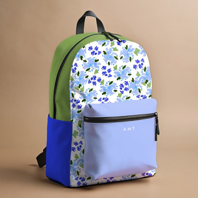 Mochila Impresa Blue Floral Garden Nombre personalizado inicial (Subido por el creador)