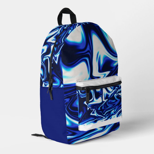 Mochila Impresa Blue Marble Swirl Backpack – Fluid Abstract Patter (Esquina izquierda trasera)