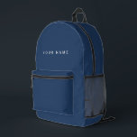 Mochila Impresa Blue Minimalista Modern Custom Name, Text, Photo<br><div class="desc">Mochila azul marino clásica de moda personalizada con texto personalizado moderno. Añade tu propia foto,  ilustracion o cualquier elemento de diseño gráfico,  o deja esta estética elegante y mínima. Cualquier tipo de letra,  cualquier color,  nada mínimo.</div>