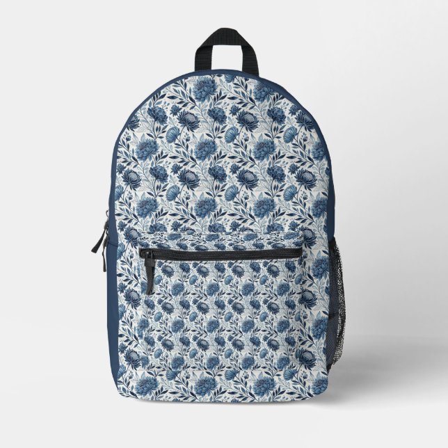 Mochila Impresa Blue Peony Garden Watercolor (Anverso)