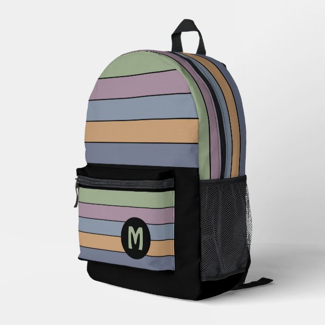 Mochila Impresa Blue Purple Green Mustard Yellow Black Stripes (Esquina derecha trasera )