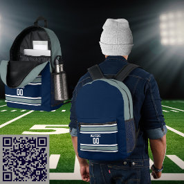 Mochila Impresa Blue Silver White Sports Strike Nombre del equipo 