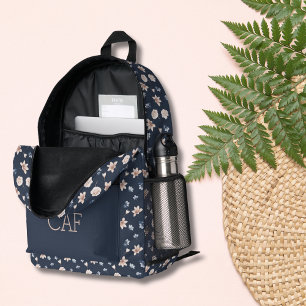 Mochila Impresa Blush Rosa Azul Marino Monograma Flores Florales
