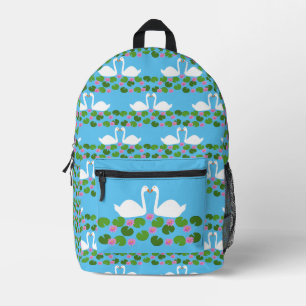 Mochila Impresa Boda de cisnes blancos y lirios acuáticos