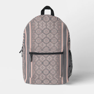Mochila Impresa Bohemio Rosa Polvo y Gris Carbón Encaje Damask