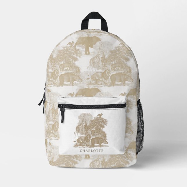 Mochila Impresa Boho Beige Jungle Animals Chinoiserie Boy Chica (Anverso)