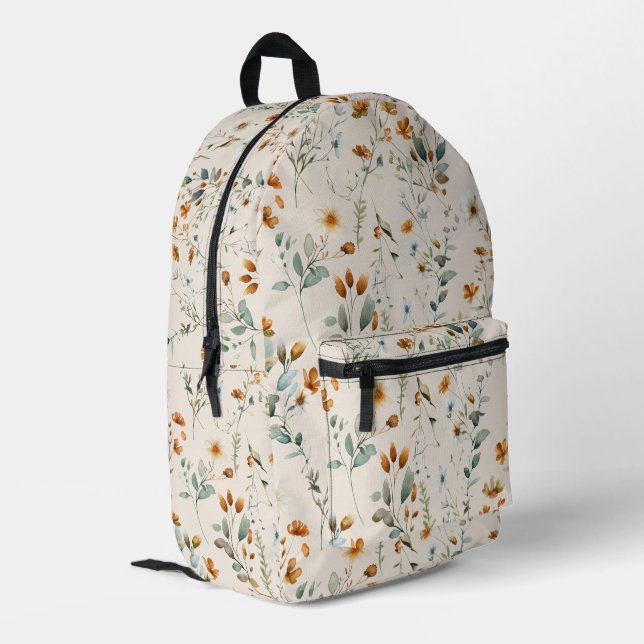 Mochila Impresa Boho de flores silvestres acuáticas (Esquina izquierda trasera)
