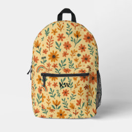 Mochila Impresa Boho Floral Iniciales Personalizadas