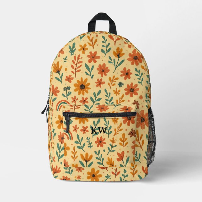 Mochila Impresa Boho Floral Iniciales Personalizadas (Anverso)