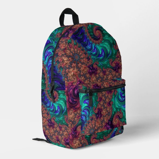 Mochila Impresa Boho Groovy Colorful Jewel Tone Resumen fractal (Esquina izquierda trasera)
