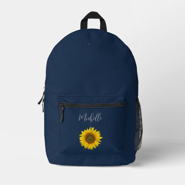 Mochila Impresa Boho Sunflower elegida Marina personalizada Azul (Anverso)
