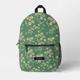Mochila Impresa Boho Verde Floral Moderno Nombre Personalizado