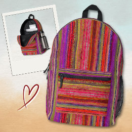 Mochila Impresa Boho Vintage Rojo Violeta Rayas -