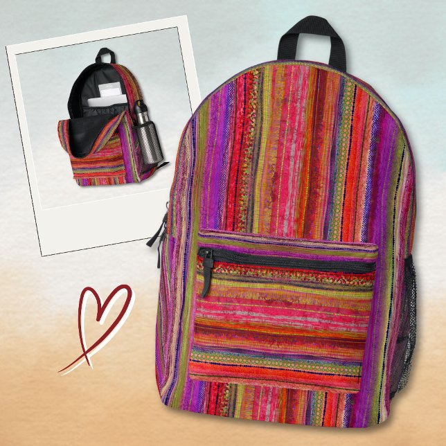 Mochila Impresa Boho Vintage Rojo Violeta Rayas -  (Subido por el creador)