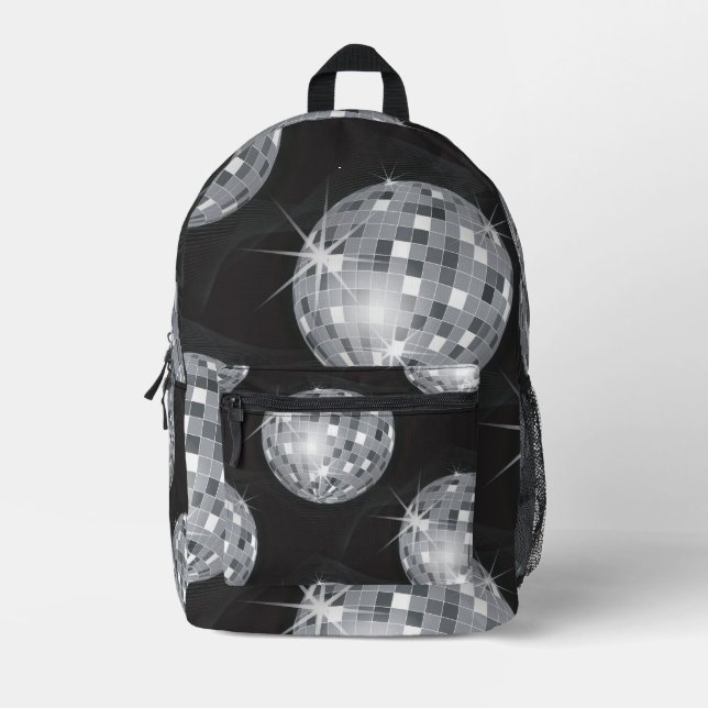 Mochila Impresa bola de disco plateado estilo años 70 (Anverso)