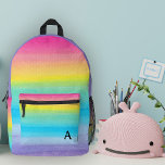 Mochila Impresa Bonito acuarela Estribos de arcoiris rosados Monog<br><div class="desc">Esta mochila personalizado es divertida y elegante, con rayas de color acuático pintadas en rosa, melocotón de coral, amarillo, verde menta, agua, azul y violeta. Se incluye una plantilla de texto inicial monograma - úselo para personalizar su mochila o eliminarla, si prefiere no tener un monograma. ¡Esta mochila de escuela...</div>