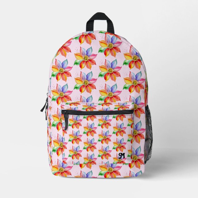 Mochila Impresa Bonito acuarela Floral arcoiris Chica asombroso (Anverso)