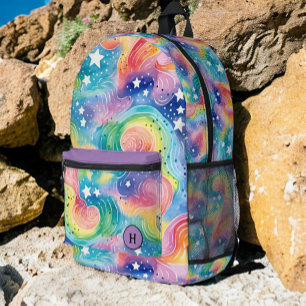 Mochila Impresa Bonito acuarela Galaxia Arcoiris Monograma