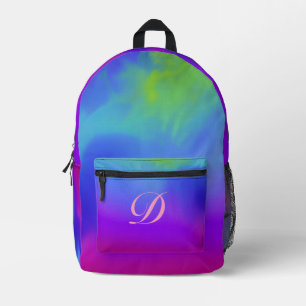 Mochila Impresa Bonito acuarela Nubes arcoiris Monograma rosa