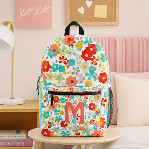 Mochila Impresa Bonito Aqua Blue Rubor Pink Red Floral Pattern