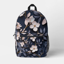 Mochila Impresa Bonito Elegante Patrón Floral Blanco