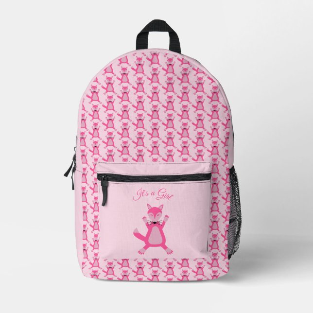 Mochila Impresa Bonito Niña Rosa Fox Personalizado Revelación de G (Anverso)
