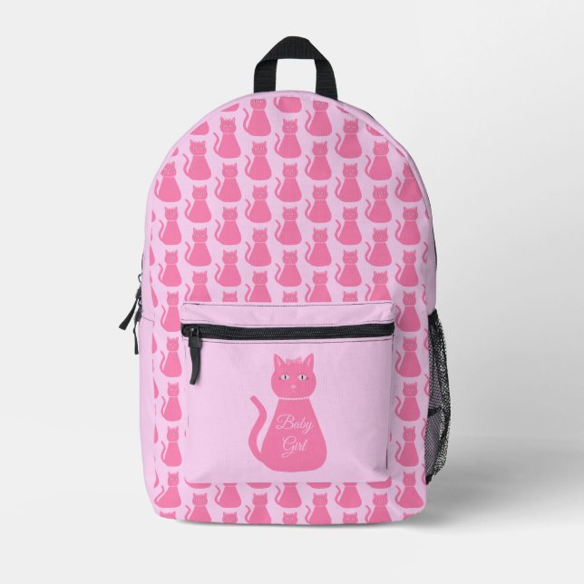 Mochila Impresa Bonito Niña Rosa Personalizado Gato (Anverso)