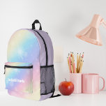 Mochila Impresa Bonito Pastel de la parrilla arcoiris personalizad<br><div class="desc">Personalizar esta mochila brillante arcoíris pastel presenta tu nombre en una adorable escritura blanca. Este mágico diseño tiene un patrón de color rosa y morado para que una niña pueda usarlo como bolso de libro para la escuela.</div>